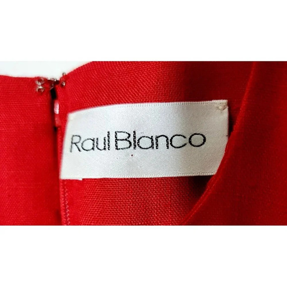 Vtg Raul Blanco Dress 12 Deadstock Red Secretary Dress Woven Gold Buttons Classy - Picture 3 of 16